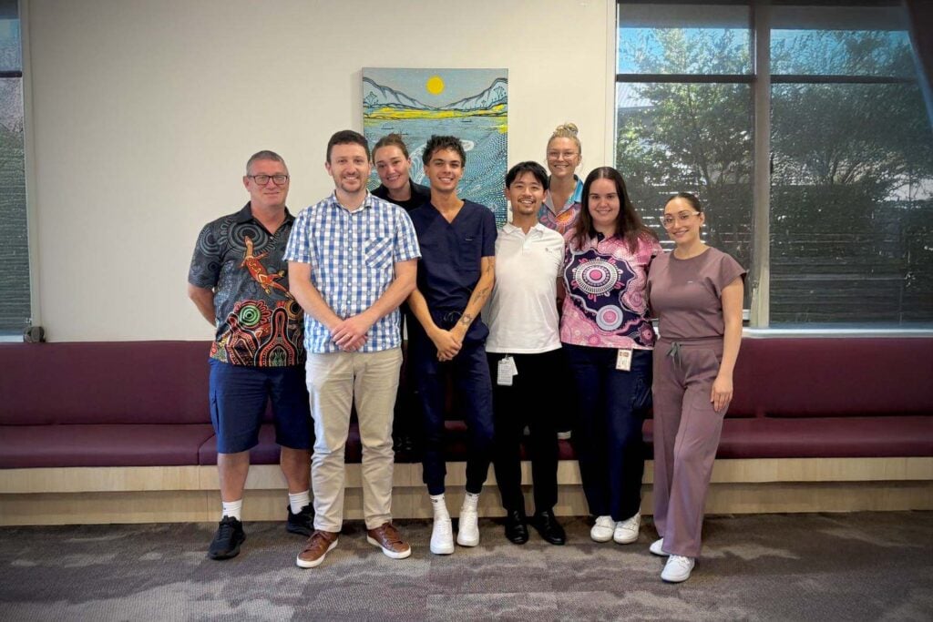 dental health group with painting on the background